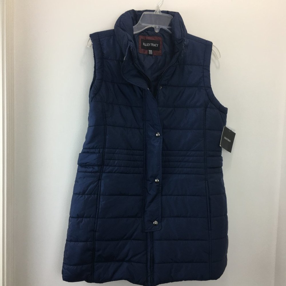 Ellen Tracy Women’s Navy Blue Puffer Vest  M Full Zip New